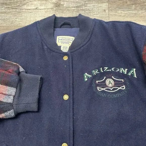 Vintage 90s Arizona Jean Company Blue Womens M Petite Wool Blend Flannel Jacket - Picture 3 of 11